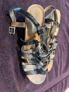 Comfortiva Black and Brown Multi-Strap Women’s Wedge Sandals